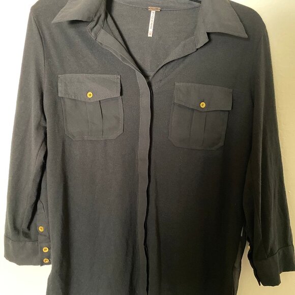 Poof Women's Black Button Down Shirt💕 Medium Back Sheer - Picture 13 of 16